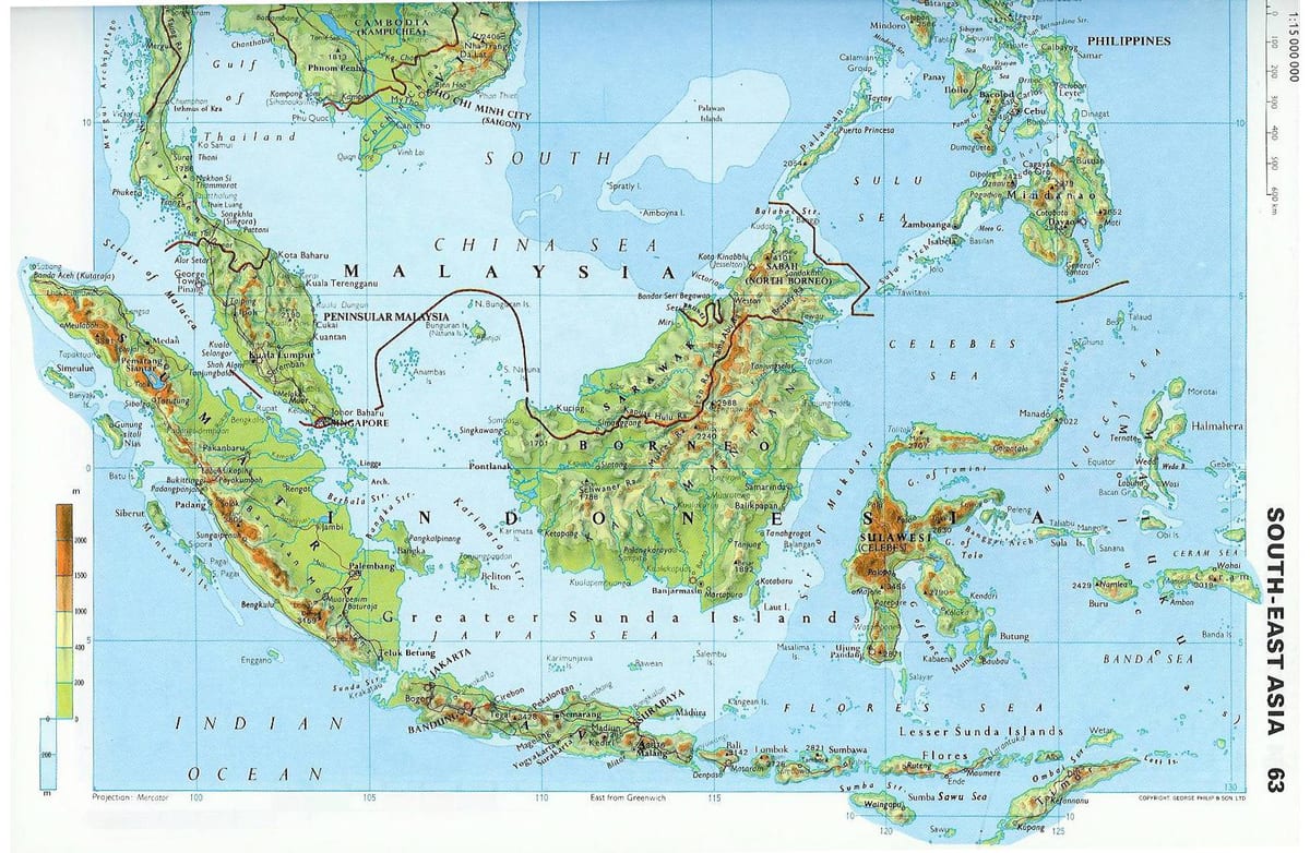 malajzia szintvonal térkép